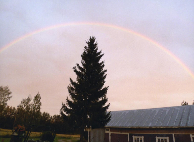 Taivaan täyttänyt sateenkaari oli niin suuri, ettei se mahtunut kokonaan kameran linssiin. Kuvat Maija Jokinen