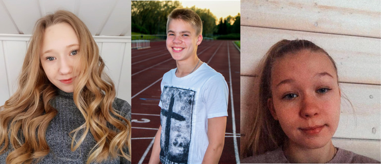 Julia Kaasalainen (vas.), Daniel Jalo ja Kaisa Lahtinen Pellonpuiston koulusta pääsivät valtakunnalliseen finaaliin Taitaja9-kilpailussa. Kuvat: Kilpailijoiden kotialbumit