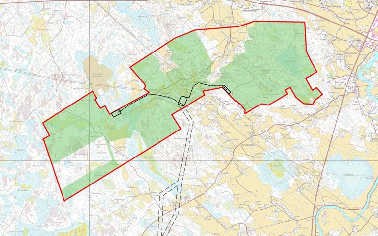 Aurinkovoimala sijoittuu Huittisten Maurialan, Mommolan, Perkolanmäen ja Metsämaan alueille. Kuva Huittisten kaupungin päätöksentekoaineistosta